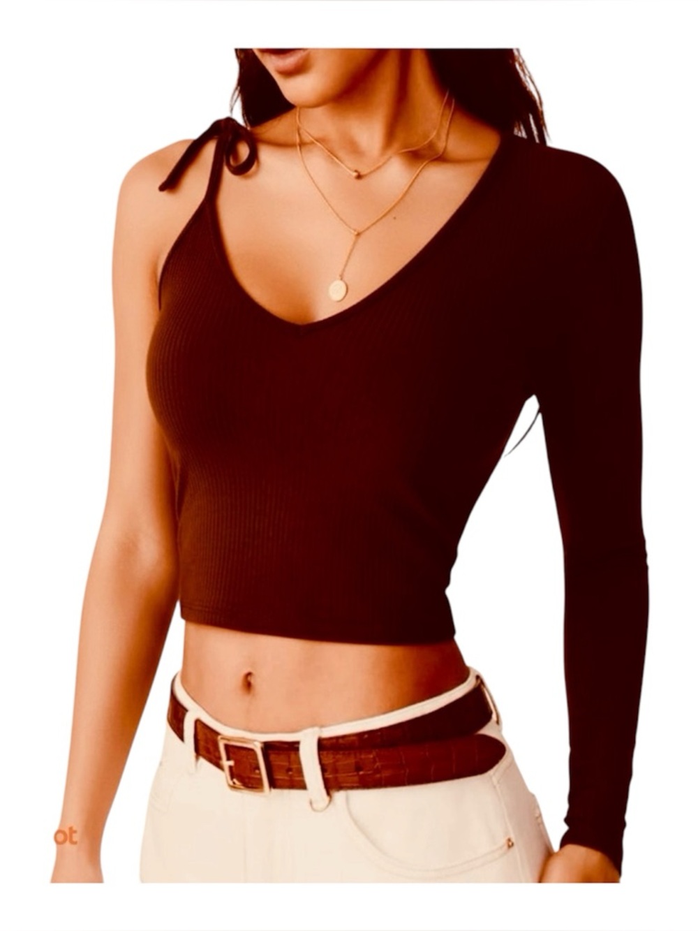 2/$20 - Zara Asymmetrical Brown Sexy Rib Knit Top / Short / S or XS